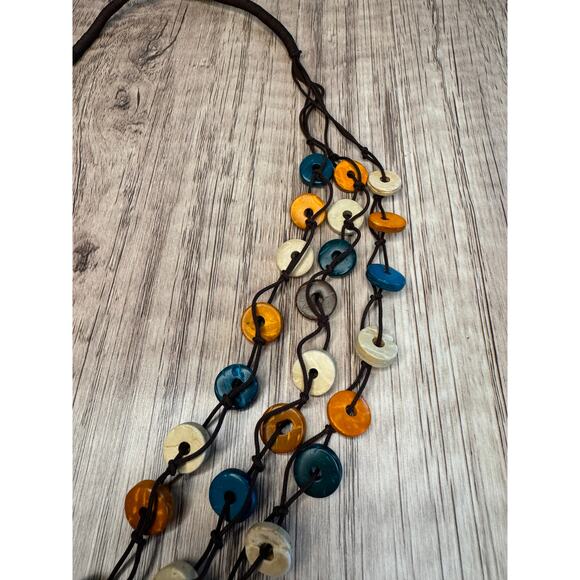 Beaded Necklace with Rocks Blue Orange Beige Brown Boho Necklace New Fast Ship - Picture 1 of 6